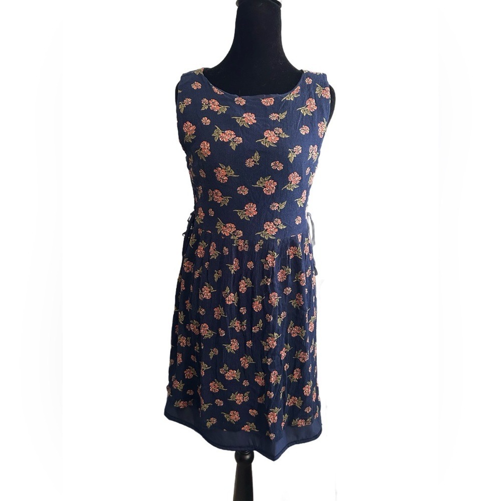 Esley‎ Dress Blue Pink Floral Lace Up Sides Size L Coquette Western Boho